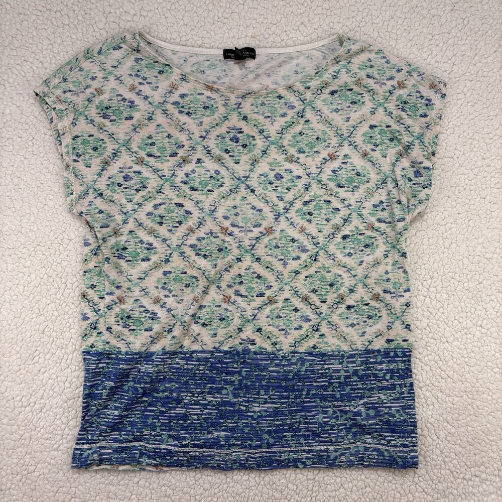 Lauren Jeans Co LRL Cotton Shirt Womens L‎ Multi Geometric Print Short Sleeve